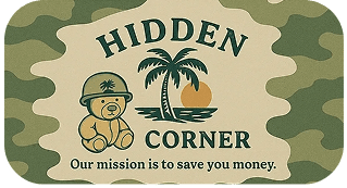 Camouflage logo with teddy bear and palm.