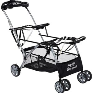 Baby stroller frame with four wheels.