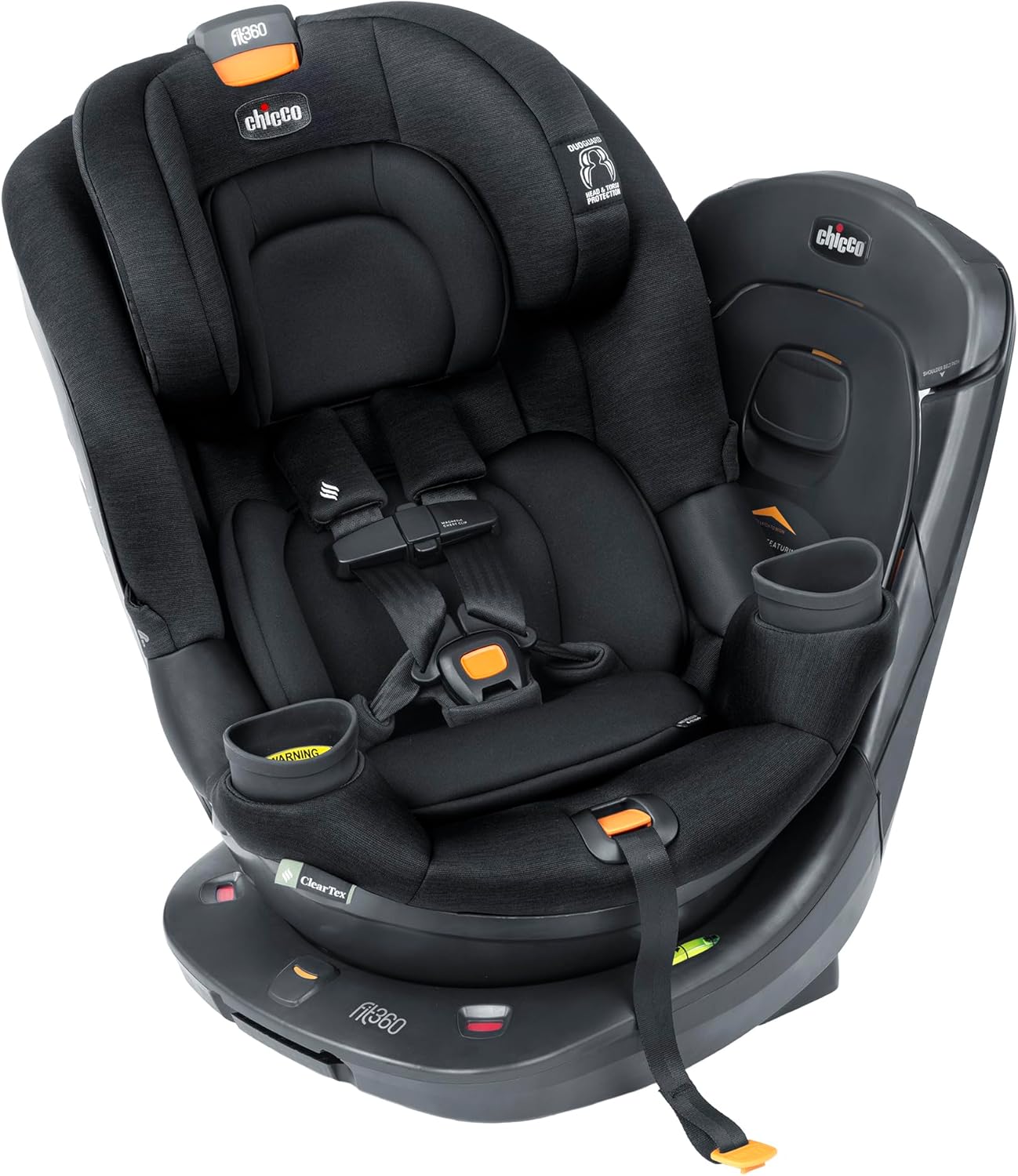 Black convertible car seat for infants and toddlers.