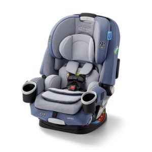Blue-gray child car seat with cupholders