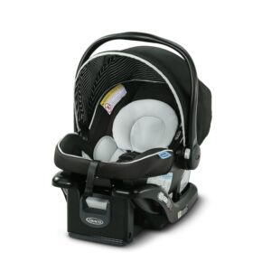 Black and gray infant car seat carrier.