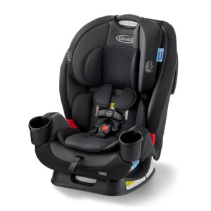 Black child car seat with cup holders.