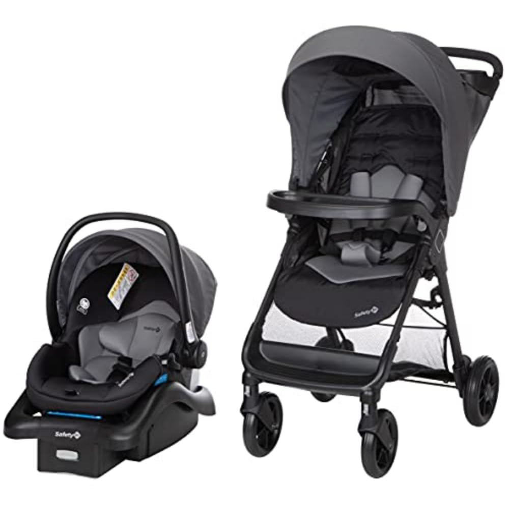Black stroller and car seat set.