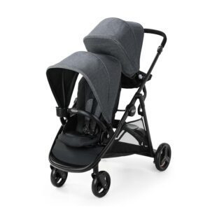 Double stroller with gray canopies